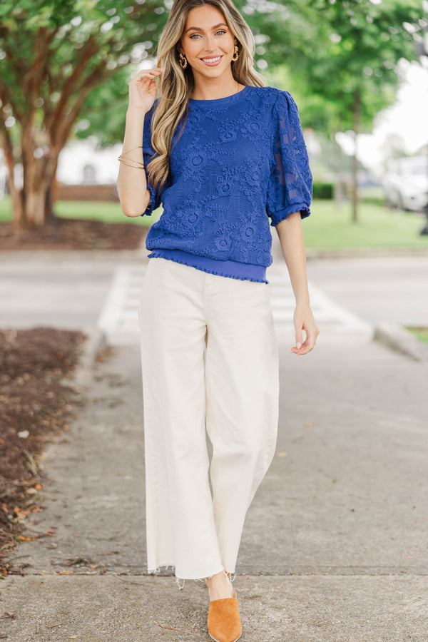 Elevated Everyday Navy Crochet Blouse