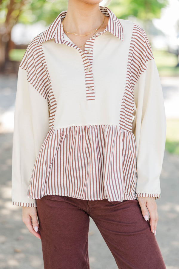 Cozy Collective Brown Striped Blouse
