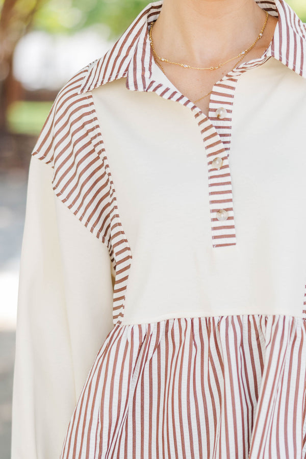 Cozy Collective Brown Striped Blouse
