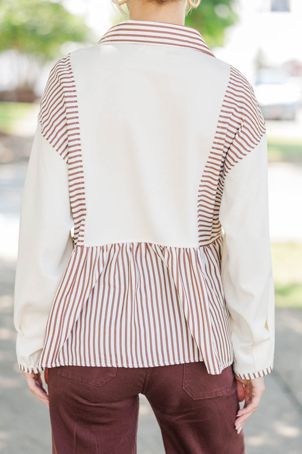 Cozy Collective Brown Striped Blouse