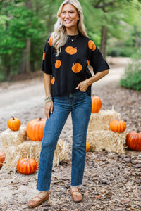 Fall Magic Black Pumpkin Sweater