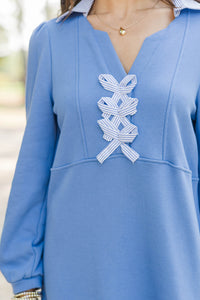 Find It Again Blue Stripe Collared Dress