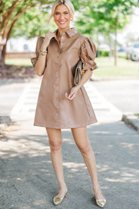 Quiet Confidence Camel Scalloped Dress