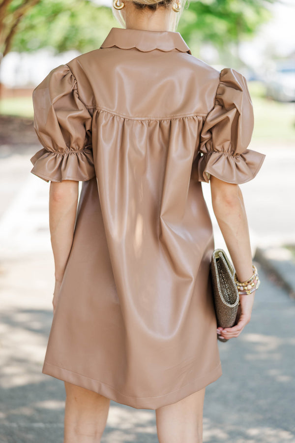 Quiet Confidence Camel Scalloped Dress