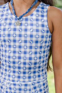 Girls: Cheer Louder Royal Blue Checkered Athletic Dress