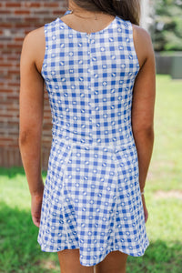 Girls: Cheer Louder Royal Blue Checkered Athletic Dress