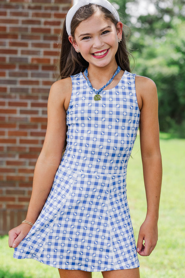 Girls: Cheer Louder Royal Blue Checkered Athletic Dress