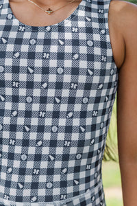 Girls: Cheer Louder Black Checkered Athletic Dress