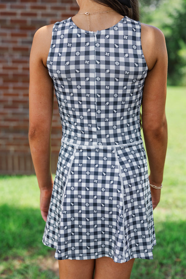 Girls: Cheer Louder Black Checkered Athletic Dress