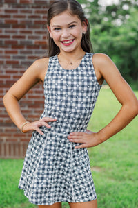 Girls: Cheer Louder Black Checkered Athletic Dress