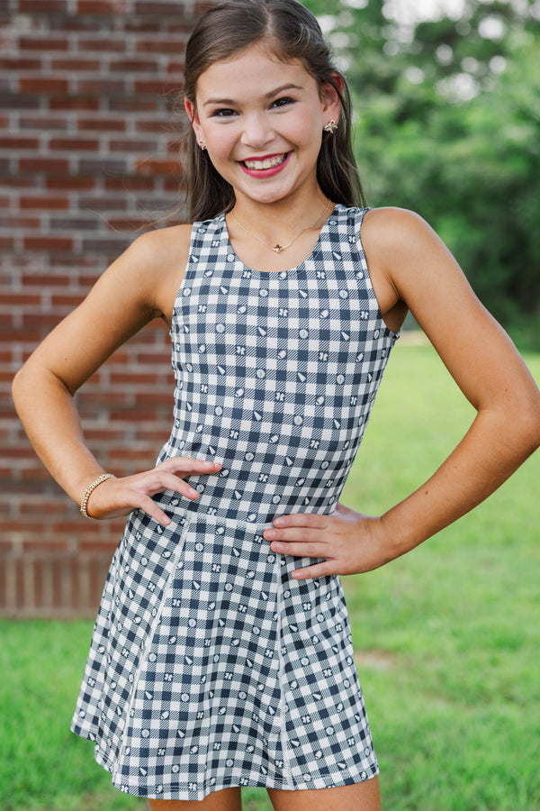 Girls: Cheer Louder Black Checkered Athletic Dress