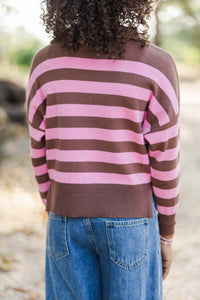 Girls: The Aria Pink & Brown Striped Pullover
