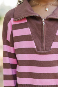 Girls: The Aria Pink & Brown Striped Pullover