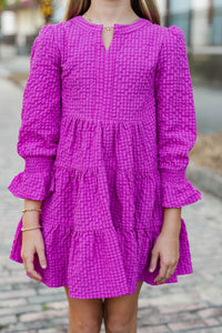 Girls: In Your Happy Place Magenta Textured Dress