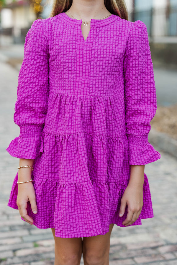 Girls: In Your Happy Place Magenta Textured Dress