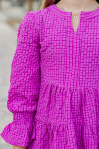 Girls: In Your Happy Place Magenta Textured Dress