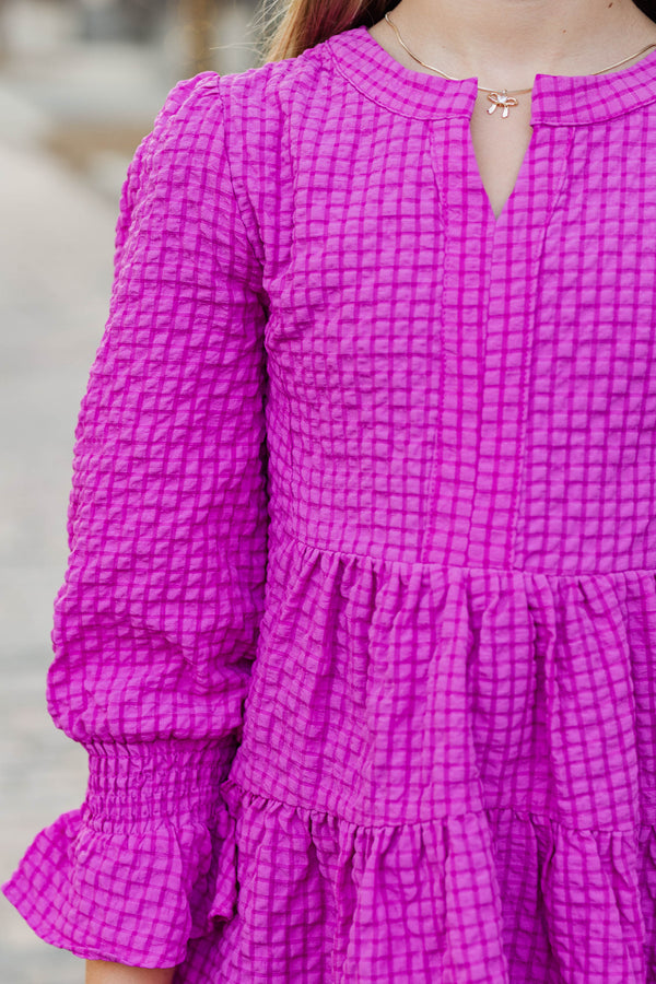 Girls: In Your Happy Place Magenta Textured Dress