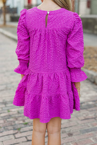 Girls: In Your Happy Place Magenta Textured Dress