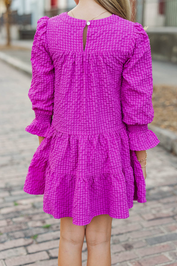 Girls: In Your Happy Place Magenta Textured Dress