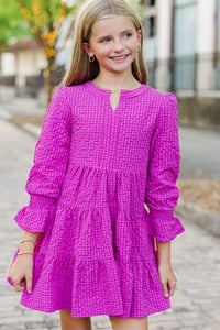 Girls: In Your Happy Place Magenta Textured Dress