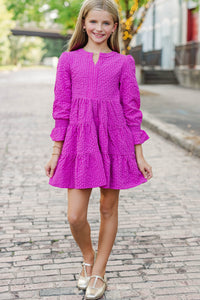 Girls: In Your Happy Place Magenta Textured Dress