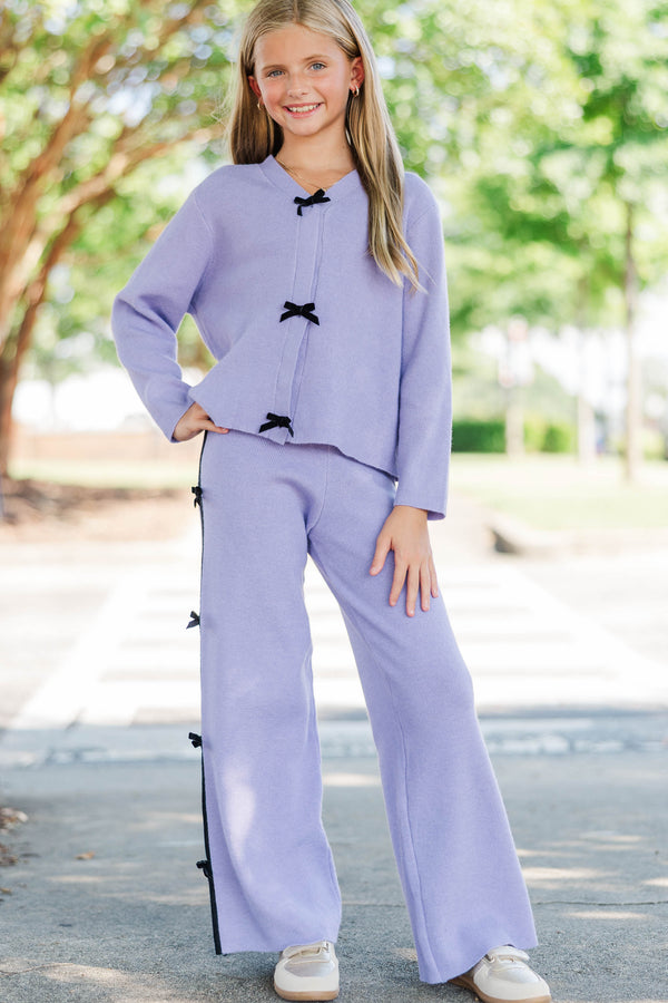 Girls: Twist & Twirl Purple Knit Bow Pants