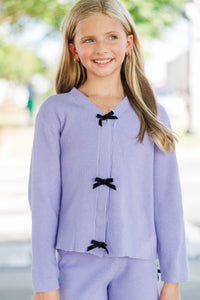 Girls: Sweet Little Thing Purple Bow Cardigan