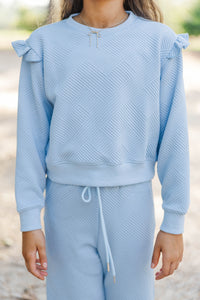 Girls: Out For A Walk Blue Textured Ruffle Top