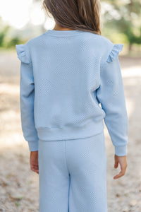 Girls: Out For A Walk Blue Textured Ruffle Top