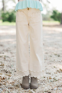 Girls: Better By Far Cream Wide Leg Jeans