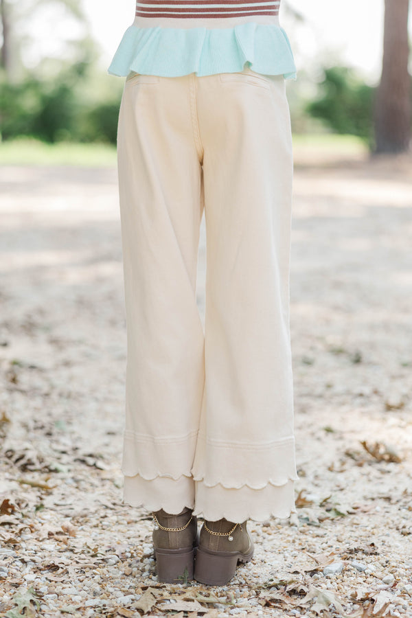 Girls: Better By Far Cream Wide Leg Jeans