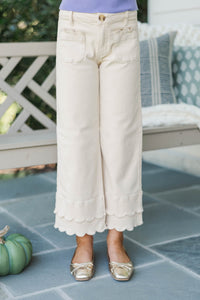 Girls: Better By Far Cream Wide Leg Jeans