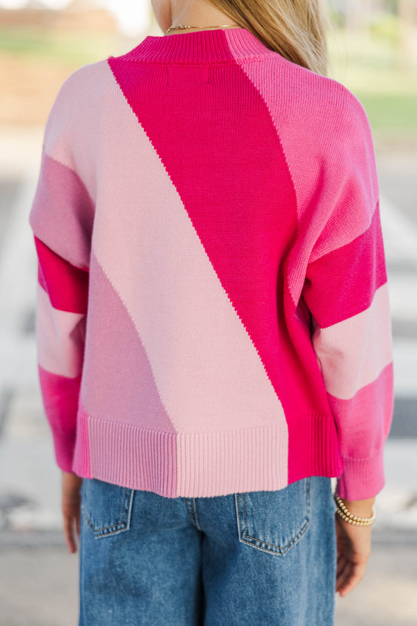 Girls: A Perfect Love Magenta Colorblock Sweater