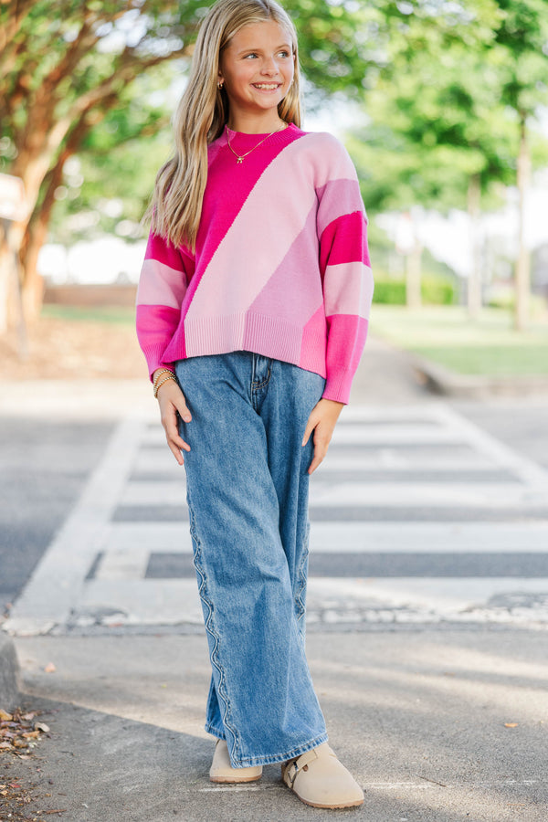 Girls: A Perfect Love Magenta Colorblock Sweater