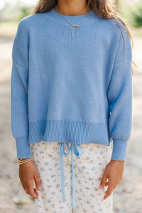 Girls: Perfectly You Denim Blue Mock Neck Sweater