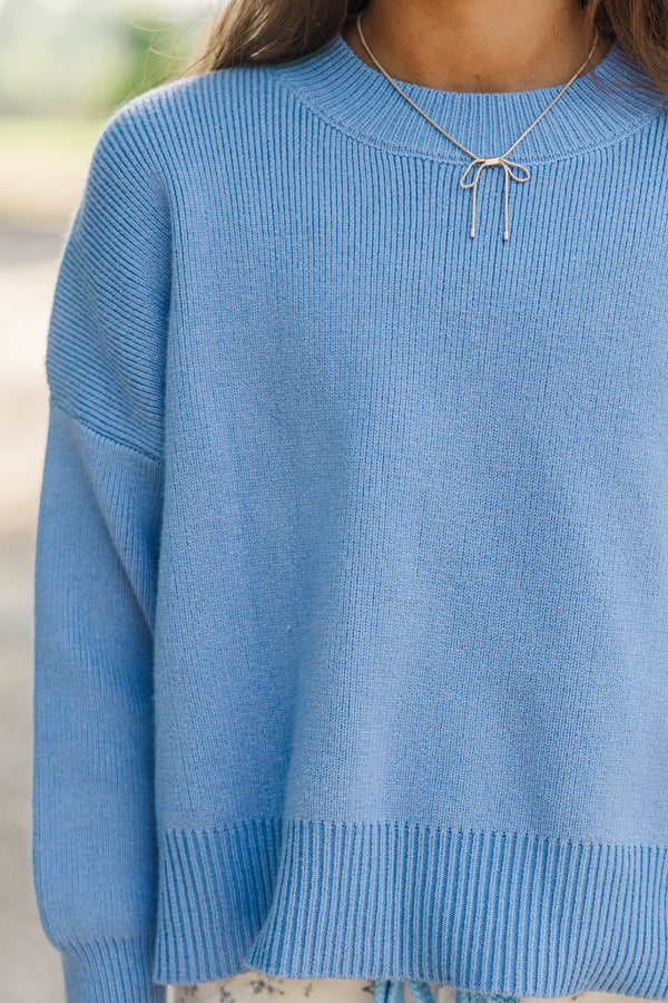 Girls: Perfectly You Denim Blue Mock Neck Sweater