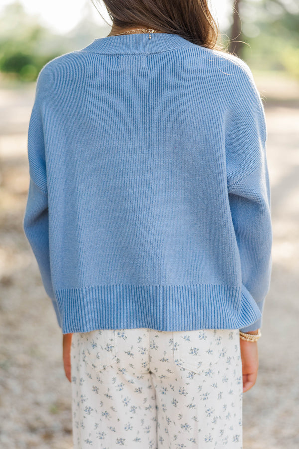 Girls: Perfectly You Denim Blue Mock Neck Sweater