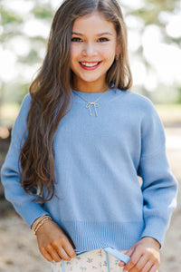Girls: Perfectly You Denim Blue Mock Neck Sweater