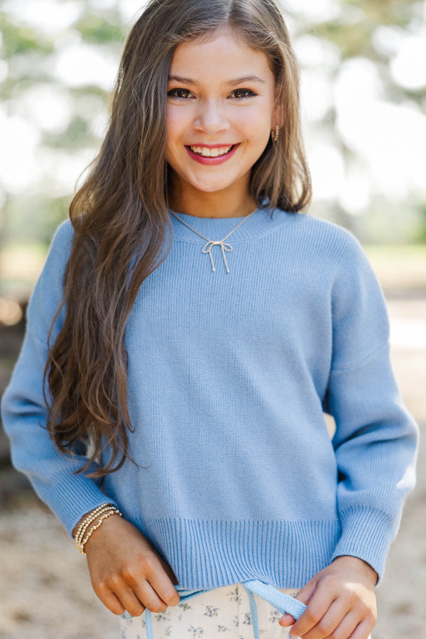 Girls: Perfectly You Denim Blue Mock Neck Sweater