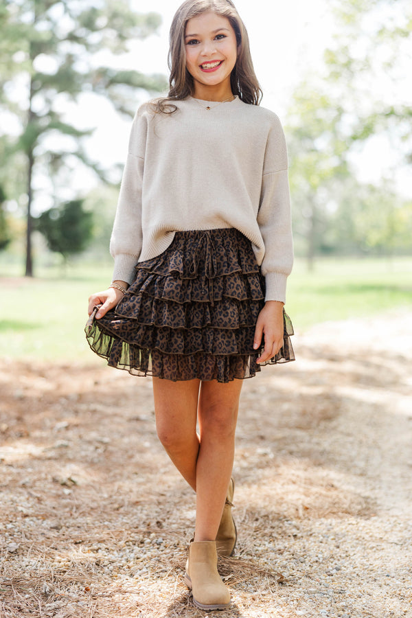 Girls: Can't Stop Twirling Brown Leopard Ruffled Skort