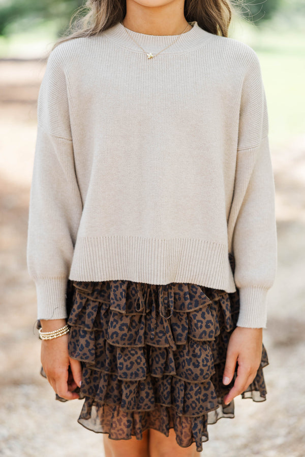 Girls: Perfectly You Oatmeal Mock Neck Sweater