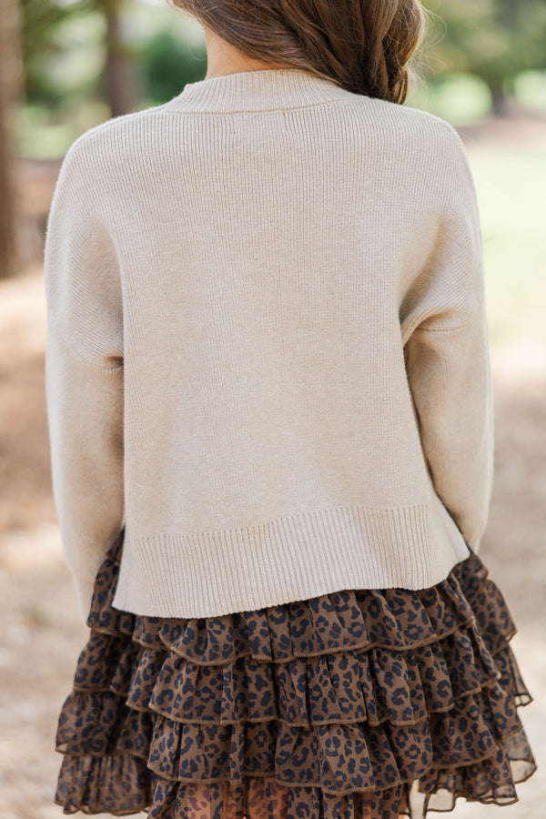 Girls: Perfectly You Oatmeal Mock Neck Sweater