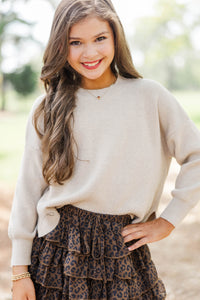 Girls: Perfectly You Oatmeal Mock Neck Sweater