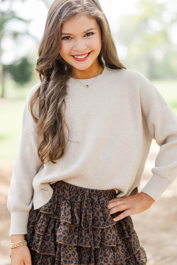 Girls: Perfectly You Oatmeal Mock Neck Sweater
