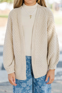 Girls: Face The Day Taupe Brown Cropped Cardigan