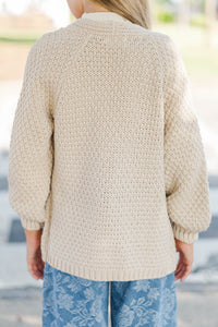 Girls: Face The Day Taupe Brown Cropped Cardigan