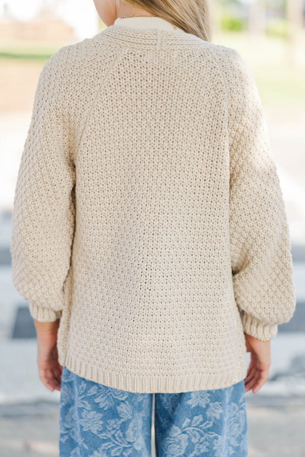Girls: Face The Day Taupe Brown Cropped Cardigan