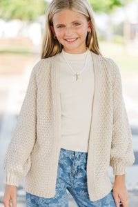 Girls: Face The Day Taupe Brown Cropped Cardigan