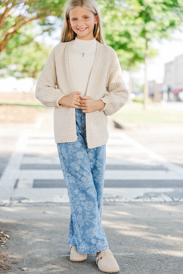 Girls: Face The Day Taupe Brown Cropped Cardigan