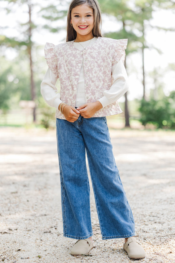 Girls: Made to Layer Pink Floral Vest